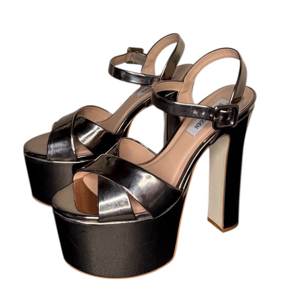 Steve Madden Shoes - Viada Gold Metallic Mirror Platform Heels Sandals Sky High